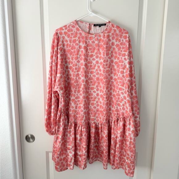 Selmacilek Floral Printed Long Sleeve Mini Dress Pink Small - Picture 2 of 7